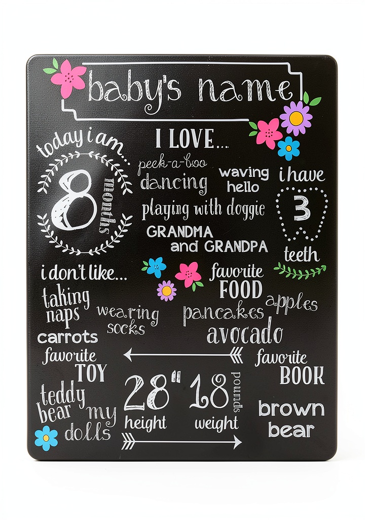 Baby holding chalkboard prop at a shower
