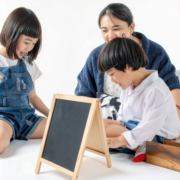 PRETYZOOM Kids Wooden Chalkboard Easel Board-3
