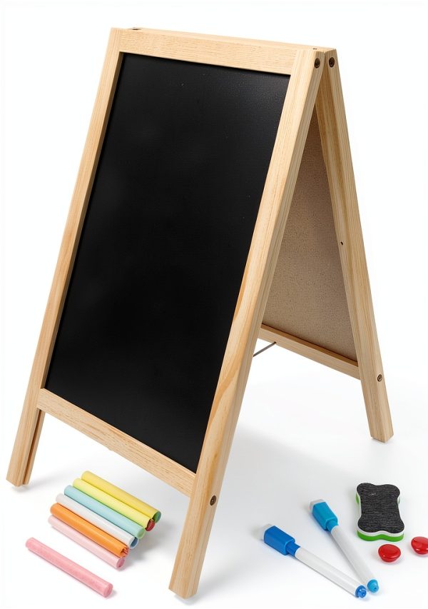 PRETYZOOM Kids Wooden Chalkboard Easel Board-0