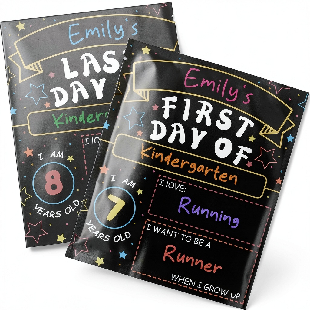 Child holding OHOME double‑sided chalkboard in a classroom