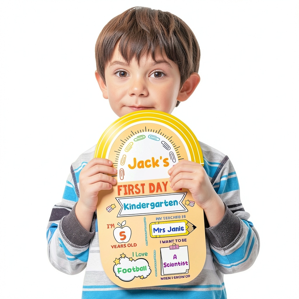 Child holding Hoblynth kids chalkboard sign on a classroom desk