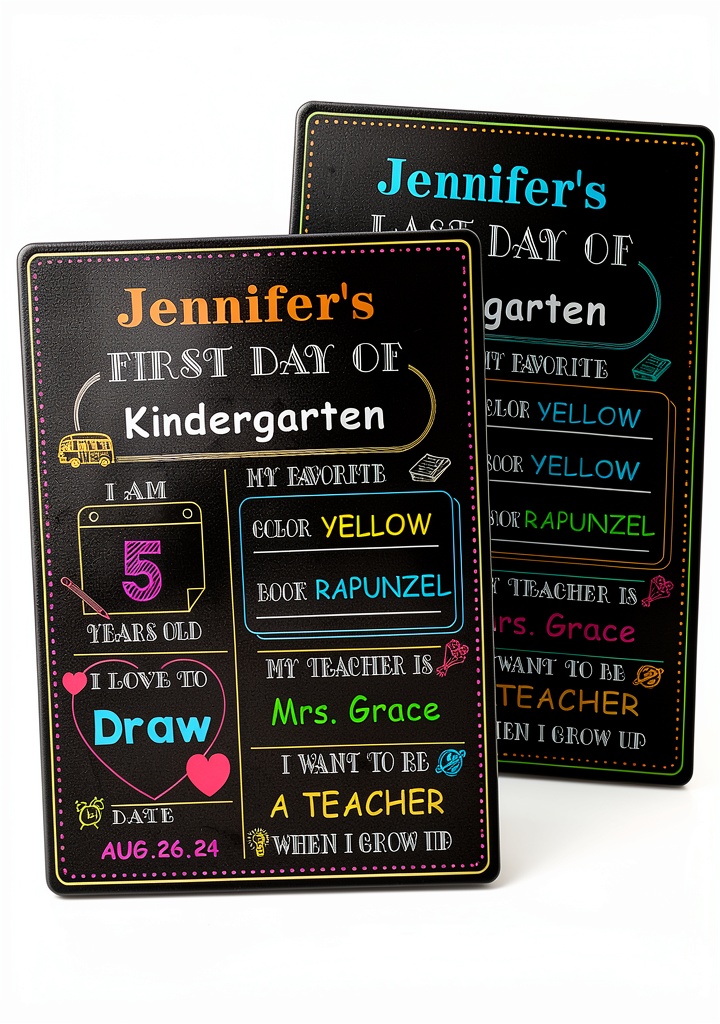 Installing WhatSign Kids Chalkboard Sign for School on a wooden desk