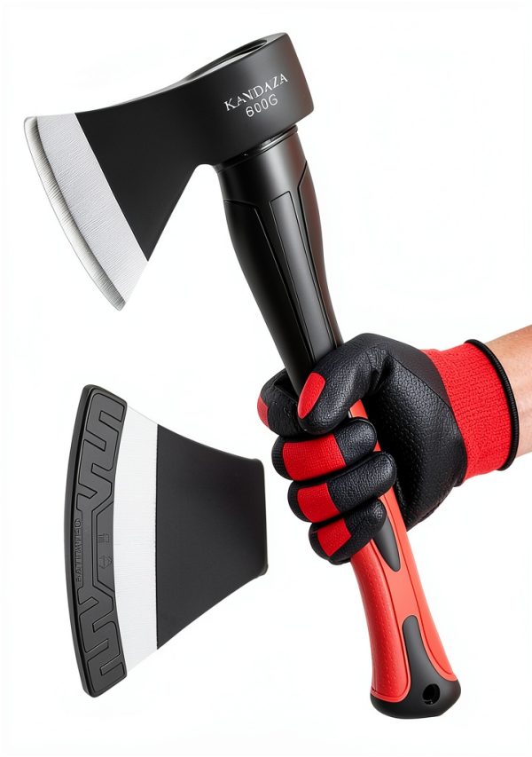 Camping Axe KANDAZA 15" Hatchet Fiberglass Shock Reduction Handle Red-1