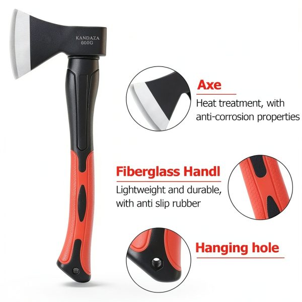 Camping Axe KANDAZA 15" Hatchet Fiberglass Shock Reduction Handle Red-2